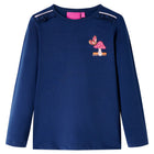 Kindershirt lange mouwen 128 marineblauw katoen