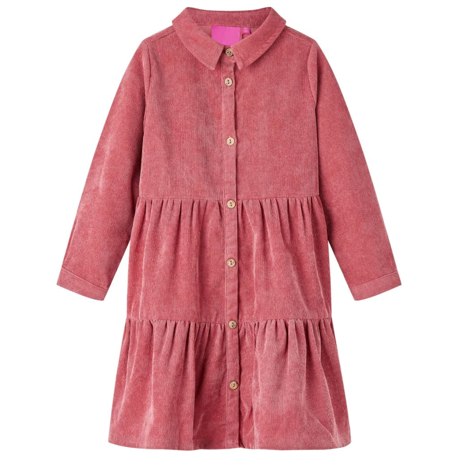Kinderjurk met lange mouwen ribfluweel 104 oudroze 104