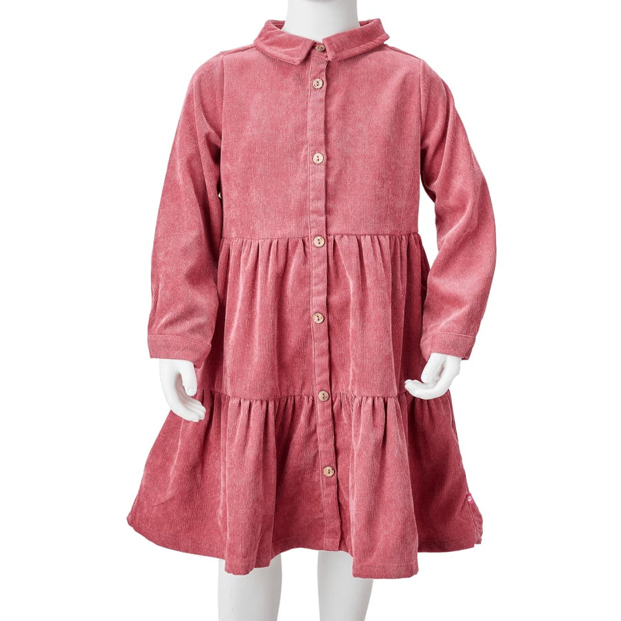 Kinderjurk met lange mouwen ribfluweel 104 oudroze 104