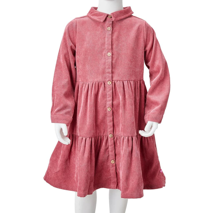 Kinderjurk met lange mouwen ribfluweel 116 oudroze 116