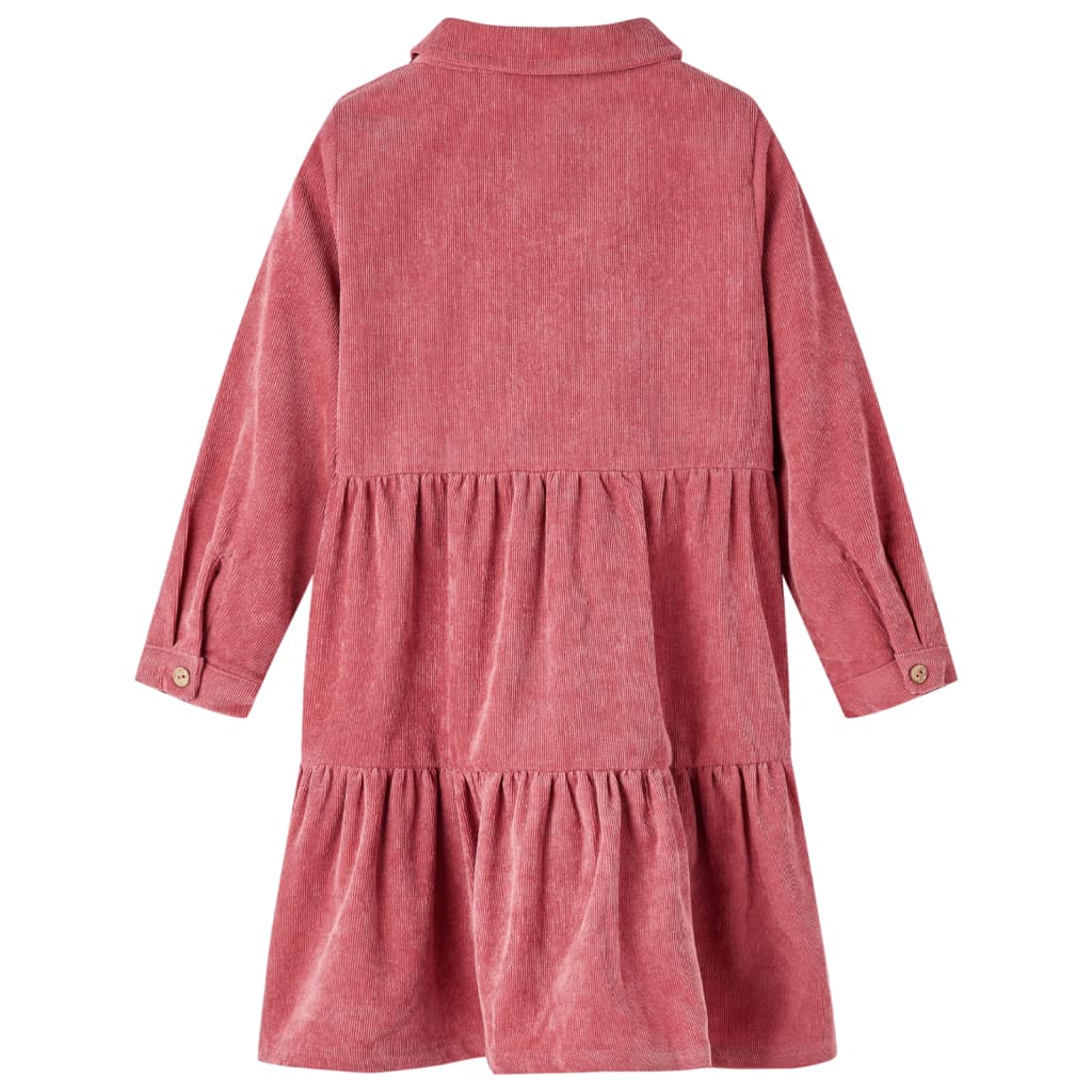 Kinderjurk met lange mouwen ribfluweel 128 oudroze 128