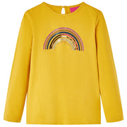 Kindershirt lange mouwen 92 oker regenboog