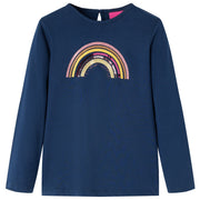Kindershirt lange mouwen 92 marineblauw regenboog