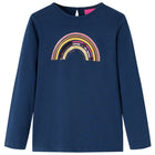 Kindershirt lange mouwen 104 marineblauw regenboog