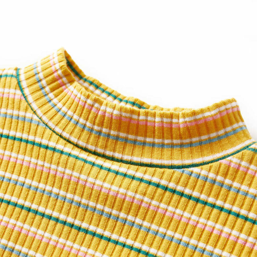 Kindershirt met lange mouwen 104 gestreept okerkleurig Oker