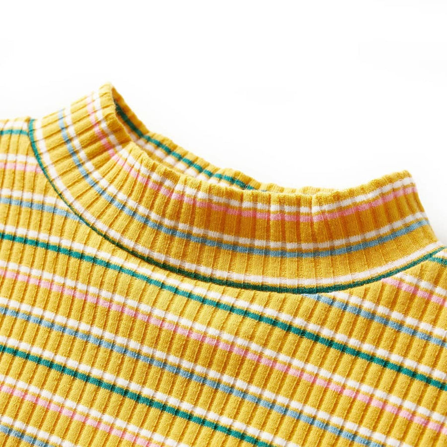Kindershirt met lange mouwen 116 gestreept okerkleurig Oker