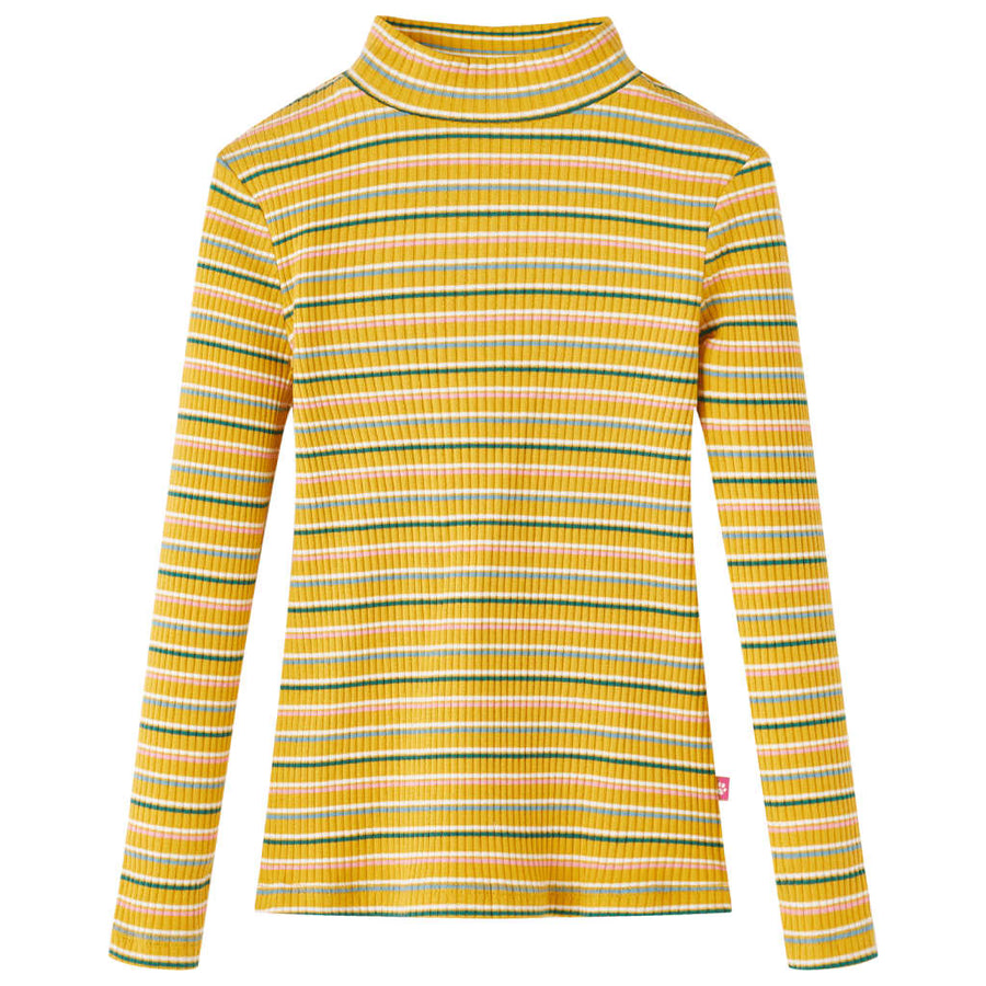 Kindershirt met lange mouwen 128 gestreept okerkleurig Oker