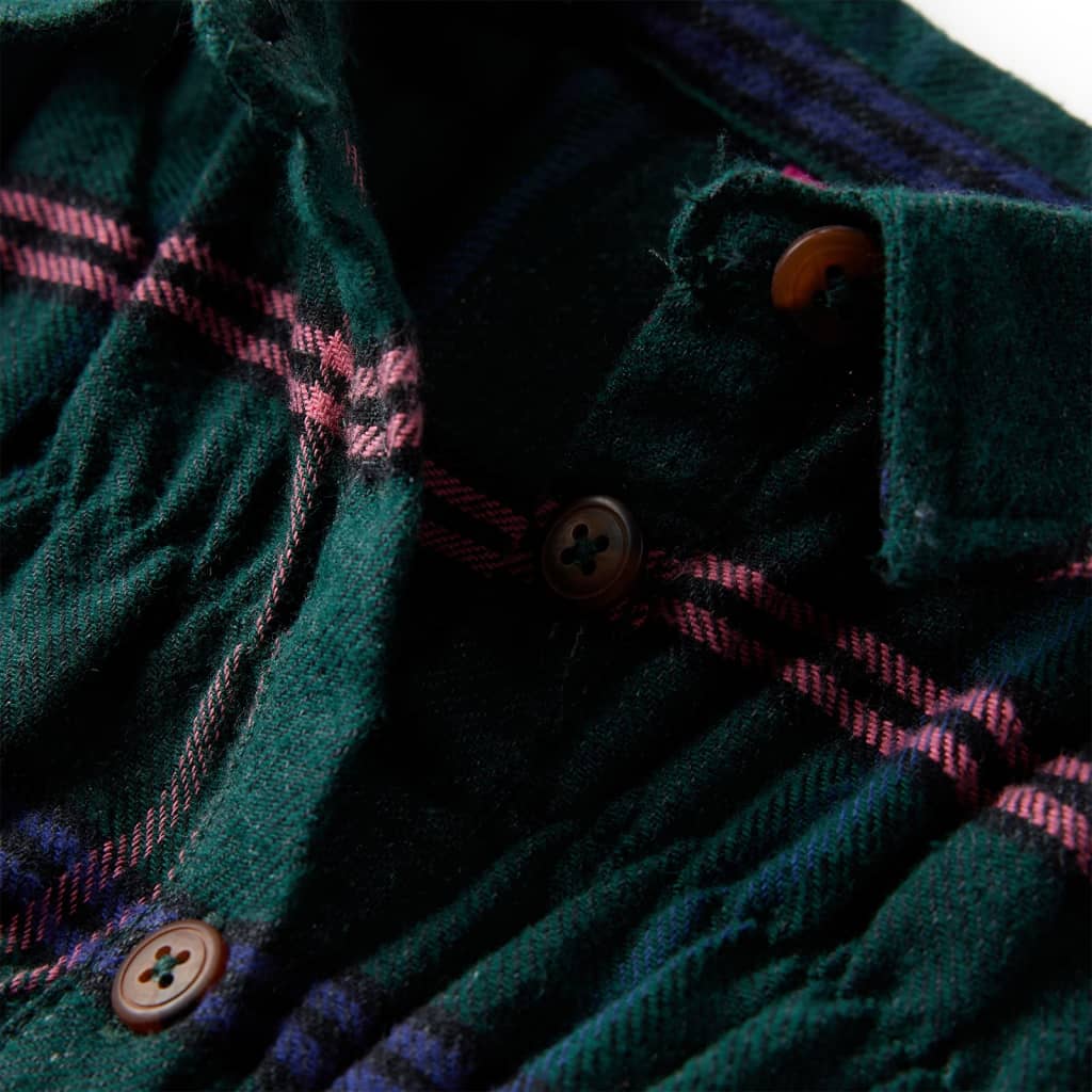 Kinderjurk met lange mouwen en ruches 140 donkergroen