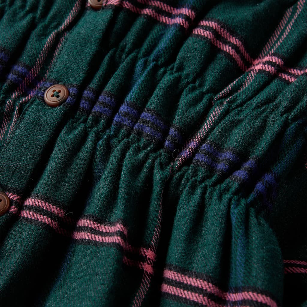 Kinderjurk met lange mouwen en ruches 140 donkergroen