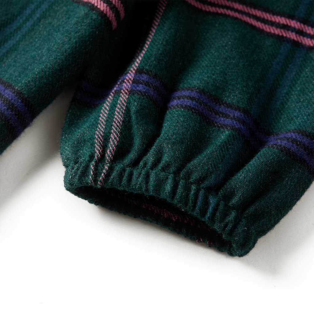 Kinderjurk met lange mouwen en ruches 140 donkergroen