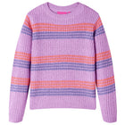 Child's sweater knitted with stripes 128 lilac and pink
