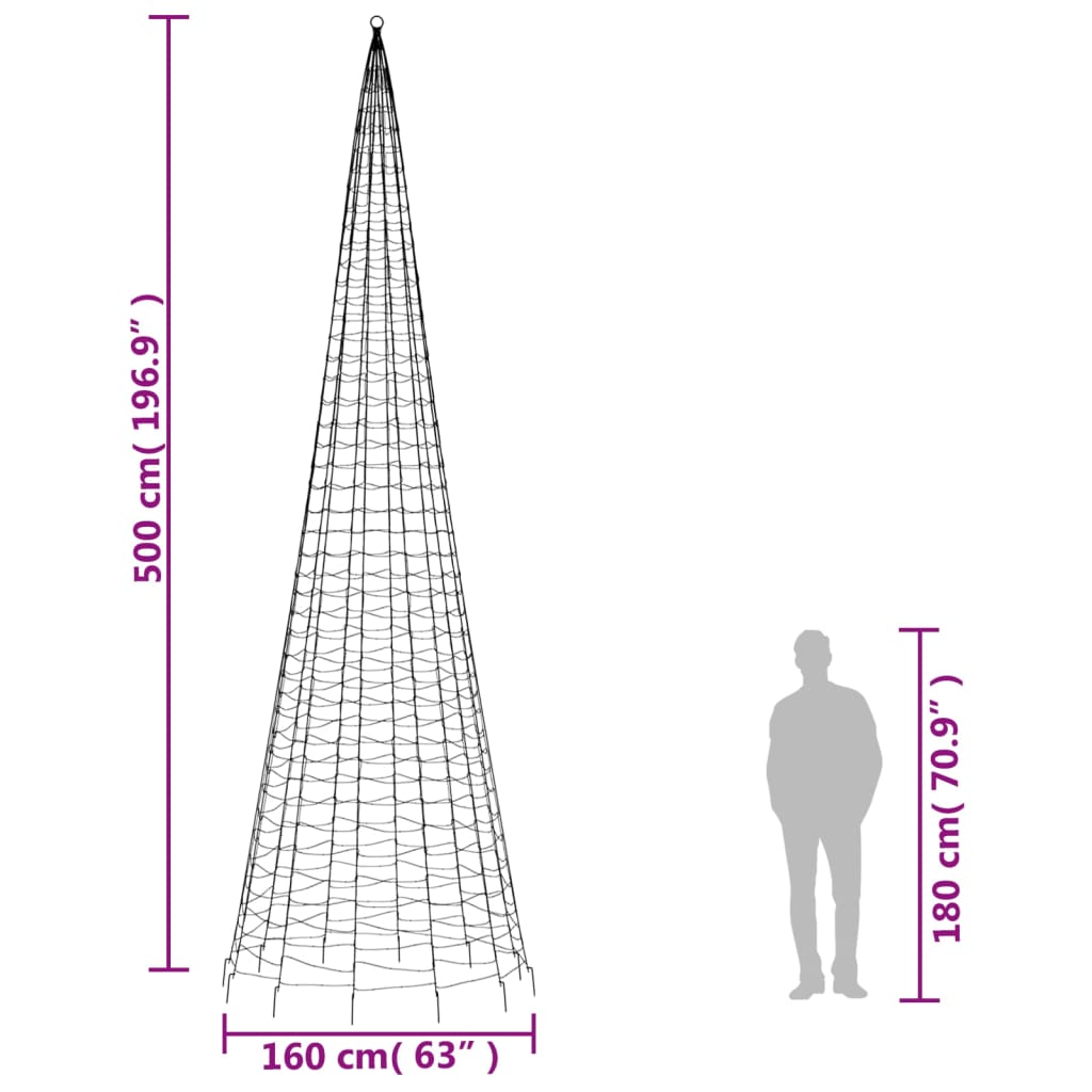 Led-Kerstboom Aan Vlaggenmast 1534 Leds Koud Wit 500 cm Koudwit