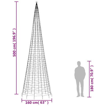 Led-Kerstboom Aan Vlaggenmast 1534 Leds Koud Wit 500 cm Koudwit