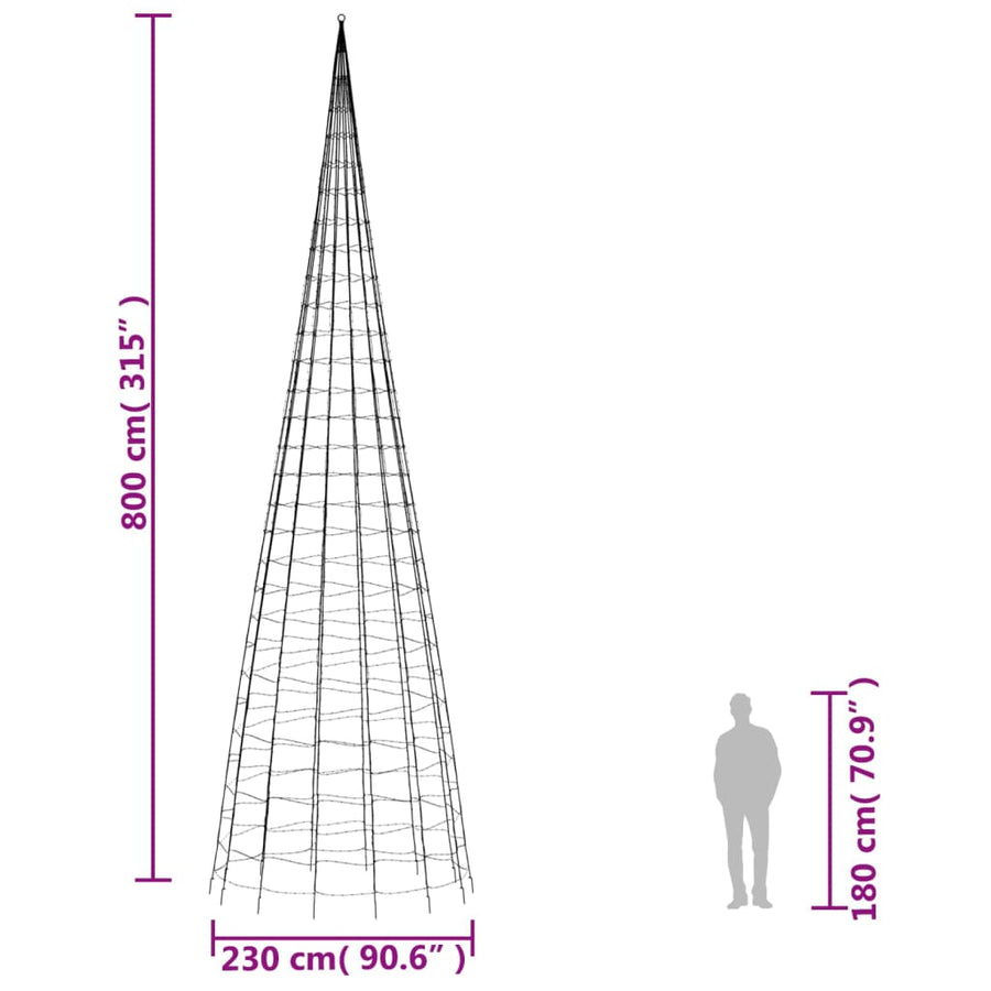 Lichtkegel Aan Vlaggenmast 3000 Koudwitte Led's 800 Cm