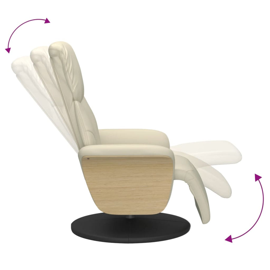 Fauteuil verstelbaar met voetensteun kunstleer crèmekleurig