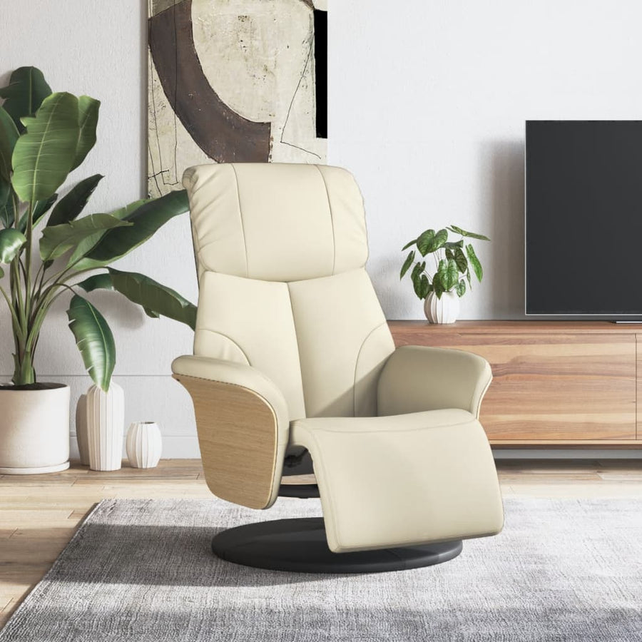 Fauteuil verstelbaar met voetensteun kunstleer crèmekleurig