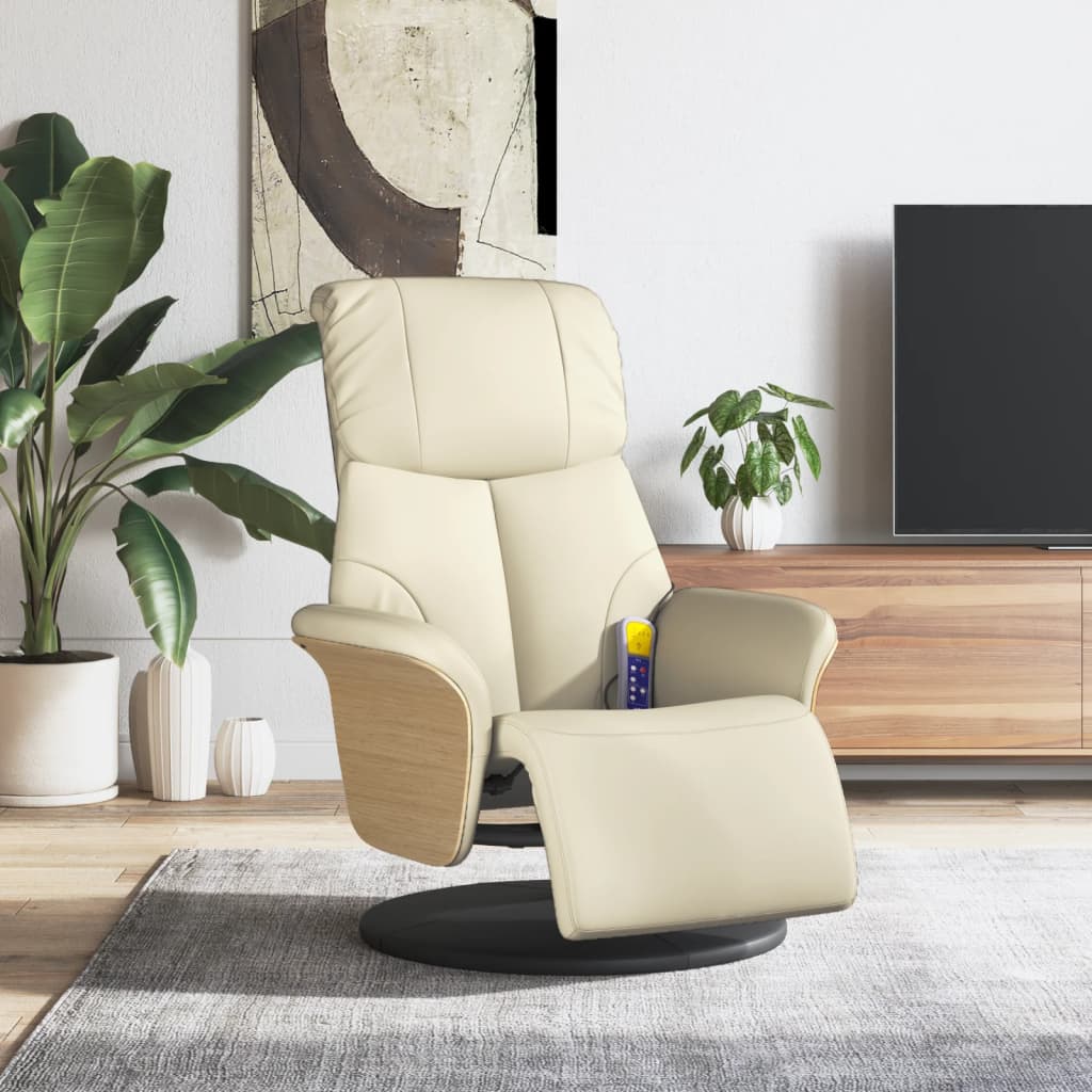 Massagestoel Verstelbaar Met Voetensteun Kunstleer Kleurig Crème