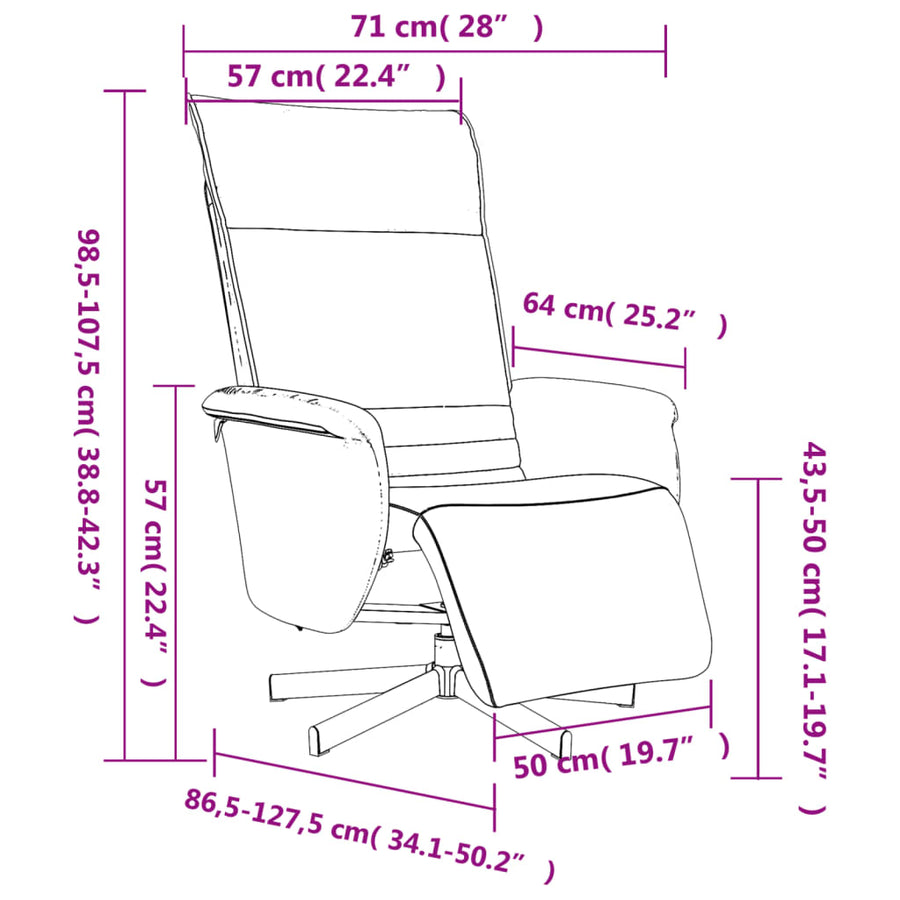 Fauteuil verstelbaar met voetensteun kunstleer cappuccinokleur