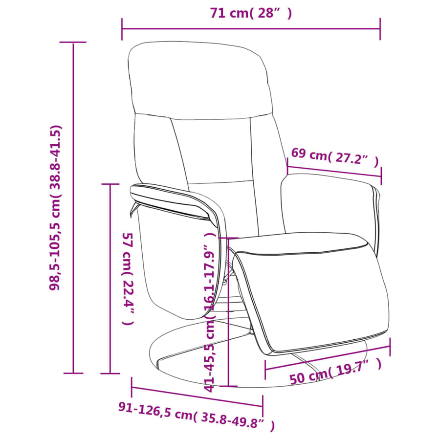 Fauteuil Met Voetensteun Verstelbaar Fluweel Kleurig Crème