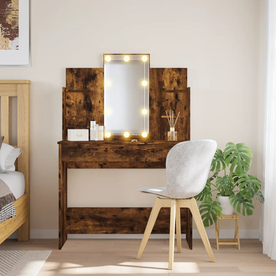 Kaptafel Met Led-Verlichting 96X40X42 Cm Kleurig Gerookt eiken