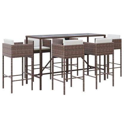 -Delige Tuinbarset Met Kussens Poly Rattan 7 Bruin