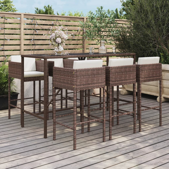 -Delige Tuinbarset Met Kussens Poly Rattan 7 Bruin