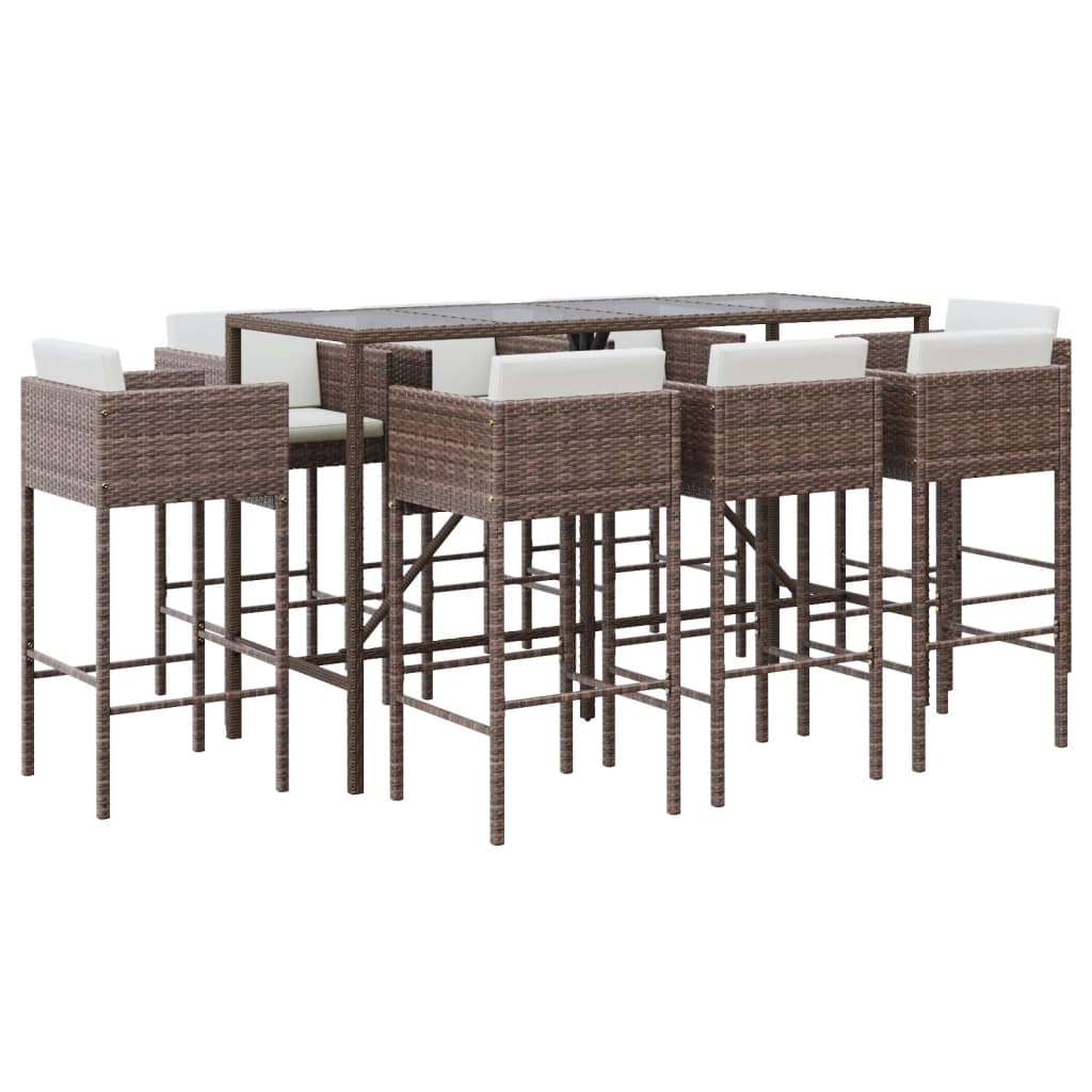 -Delige Tuinbarset Met Kussens Poly Rattan 9 Bruin