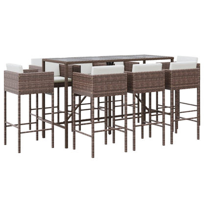 -Delige Tuinbarset Met Kussens Poly Rattan 9 Bruin