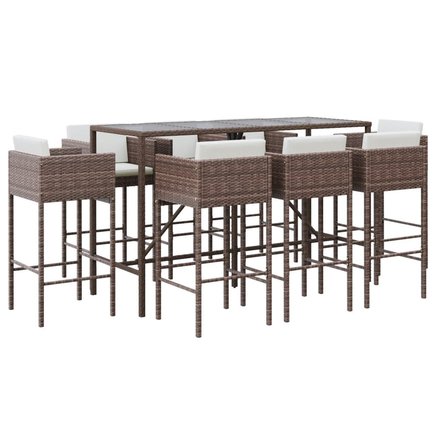 -Delige Tuinbarset Met Kussens Poly Rattan 9 Bruin