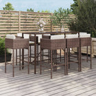 -Delige Tuinbarset Met Kussens Poly Rattan 9 Bruin