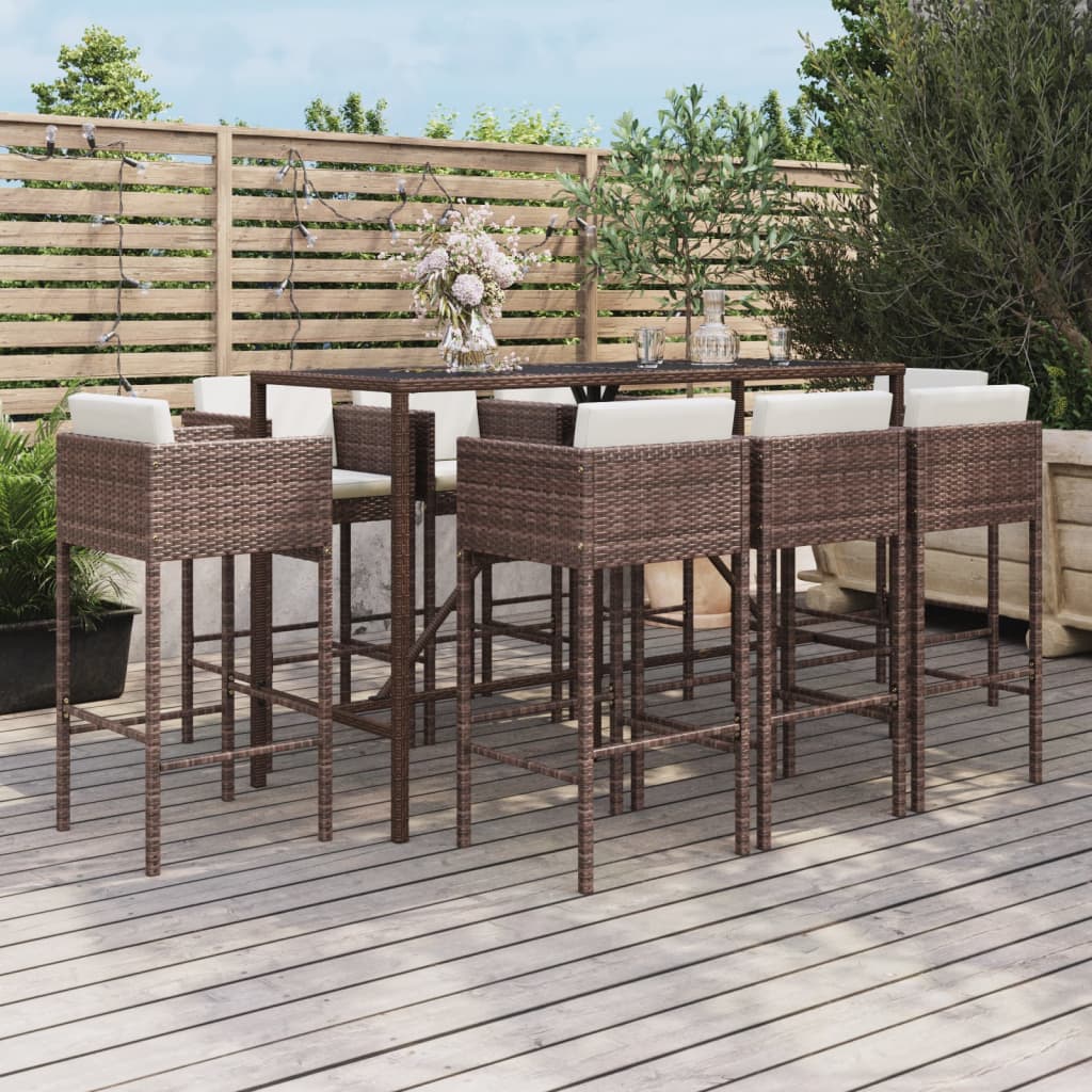 -Delige Tuinbarset Met Kussens Poly Rattan 9 Bruin