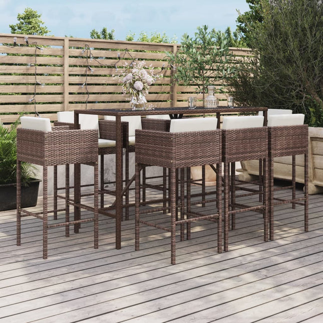 -Delige Tuinbarset Met Kussens Poly Rattan 9 Bruin