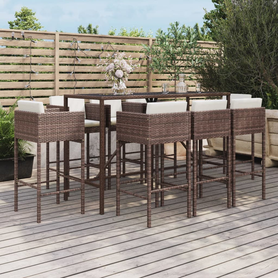 -Delige Tuinbarset Met Kussens Poly Rattan 9 Bruin
