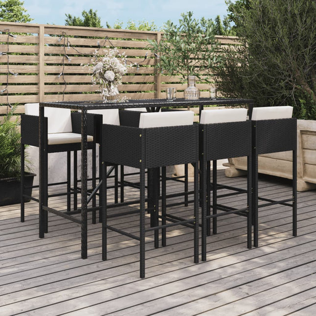 -Delige Tuinbarset Met Kussens Poly Rattan 7 Zwart