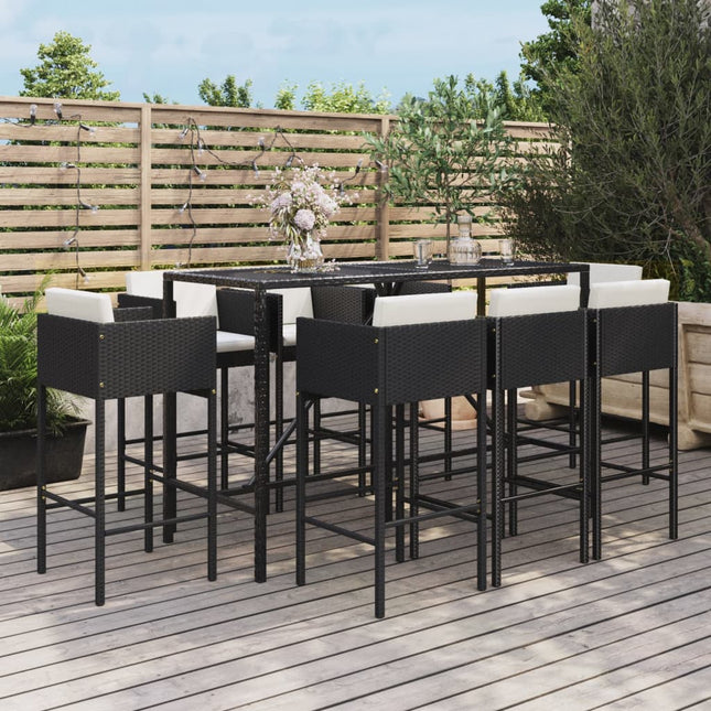 -Delige Tuinbarset Met Kussens Poly Rattan 9 Zwart