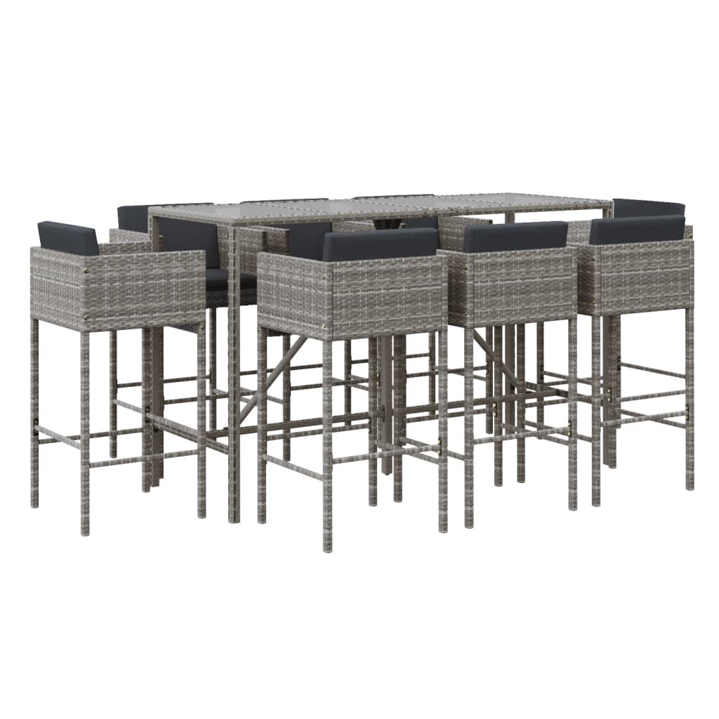-Delige Tuinbarset Met Kussens Poly Rattan 9 Grijs
