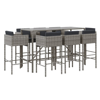 -Delige Tuinbarset Met Kussens Poly Rattan 9 Grijs