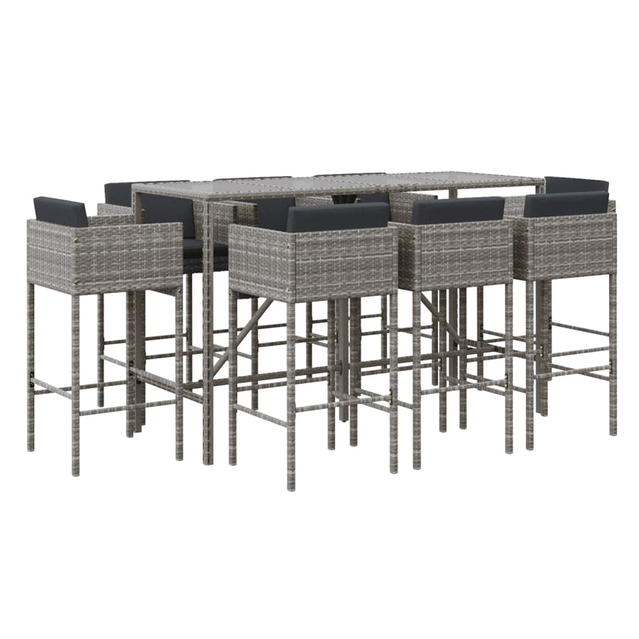 -Delige Tuinbarset Met Kussens Poly Rattan 9 Grijs