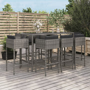Tuinbarset 9-delig poly rattan grijs met kussens