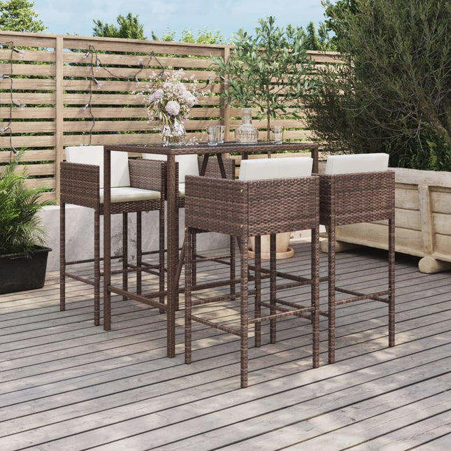 -Delige Tuinbarset Met Kussens Poly Rattan 5 Bruin