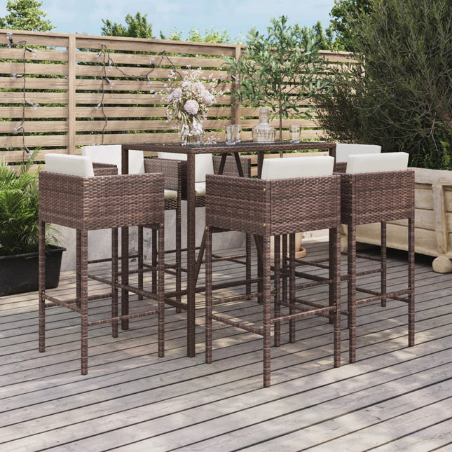 -Delige Tuinbarset Met Kussens Poly Rattan 7 Bruin