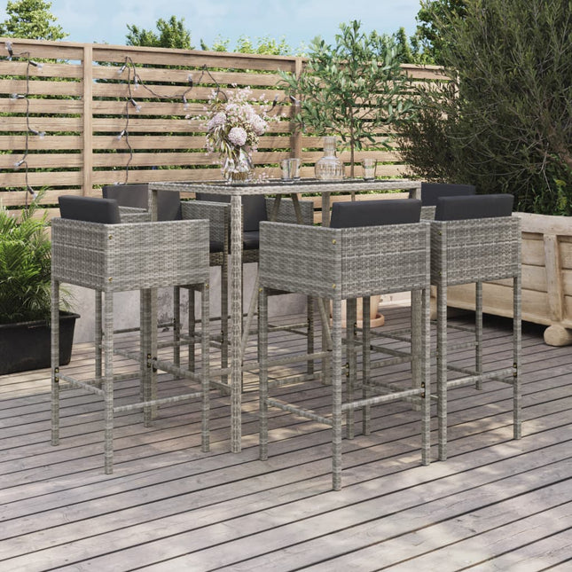 -Delige Tuinbarset Met Kussens Poly Rattan 7 Grijs