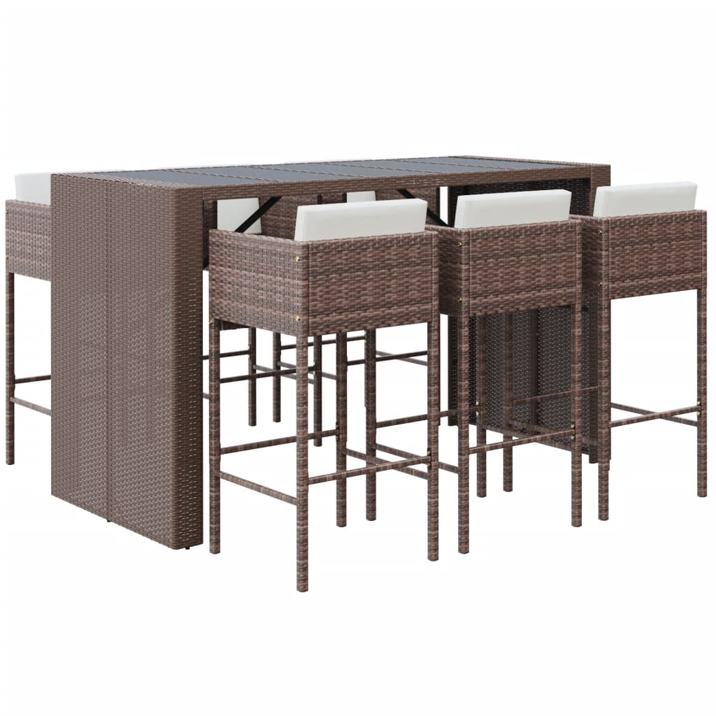 -Delige Tuinbarset Met Kussens Poly Rattan Bruin