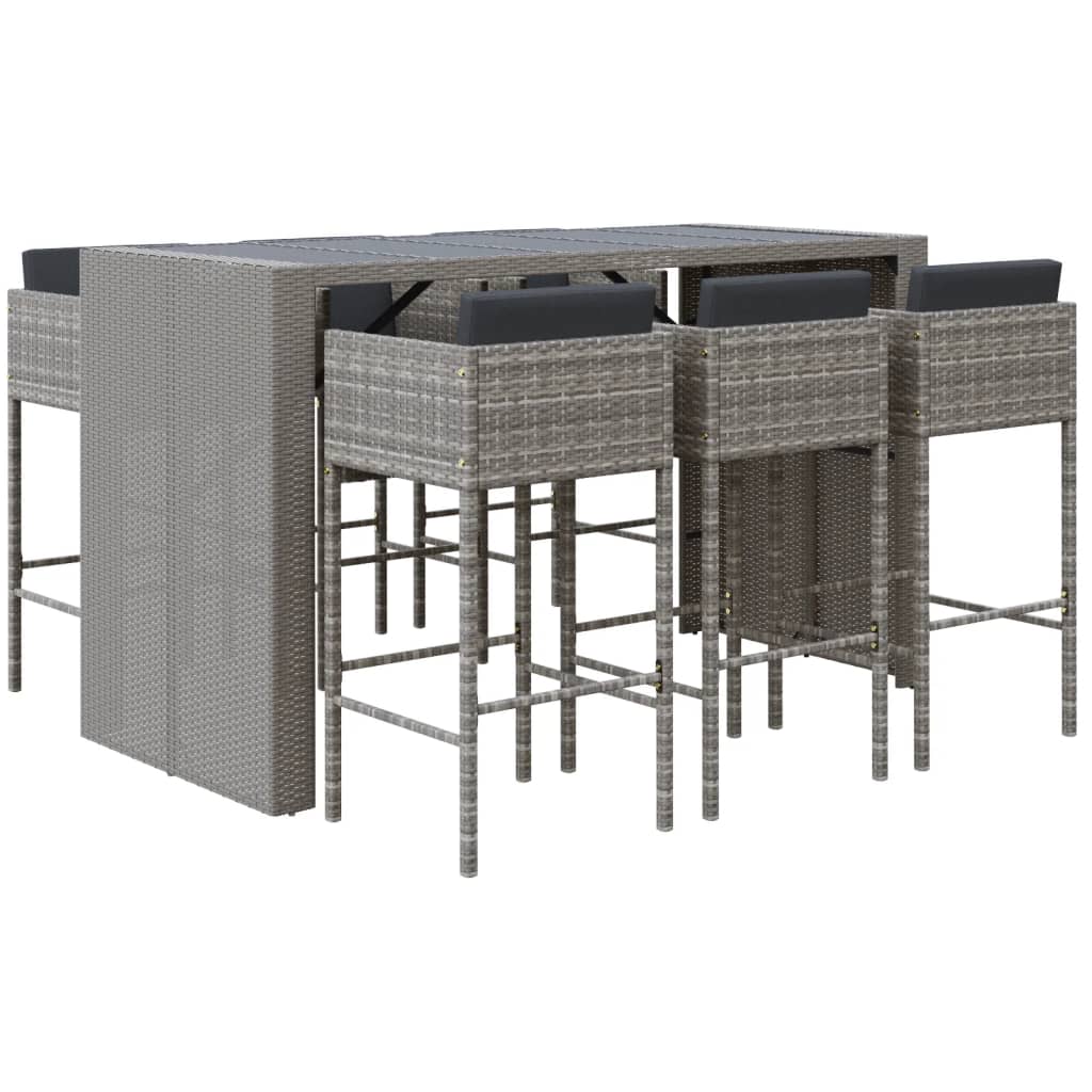 -Delige Tuinbarset Met Kussens Poly Rattan Grijs