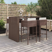 5-piece Garden Bar Set with Cushions Poly Rattan Brown