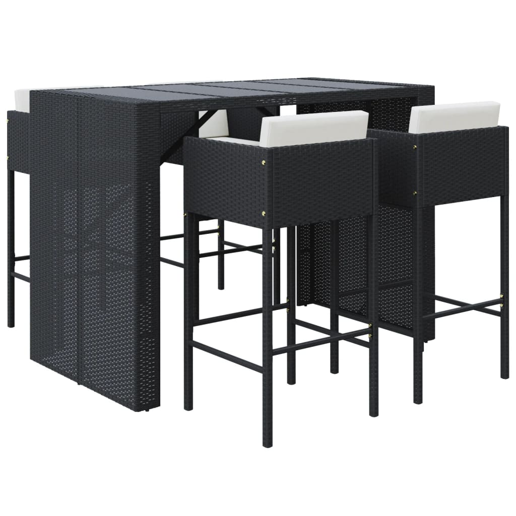 -Delige Tuinbarset Met Kussens Poly Rattan Zwart