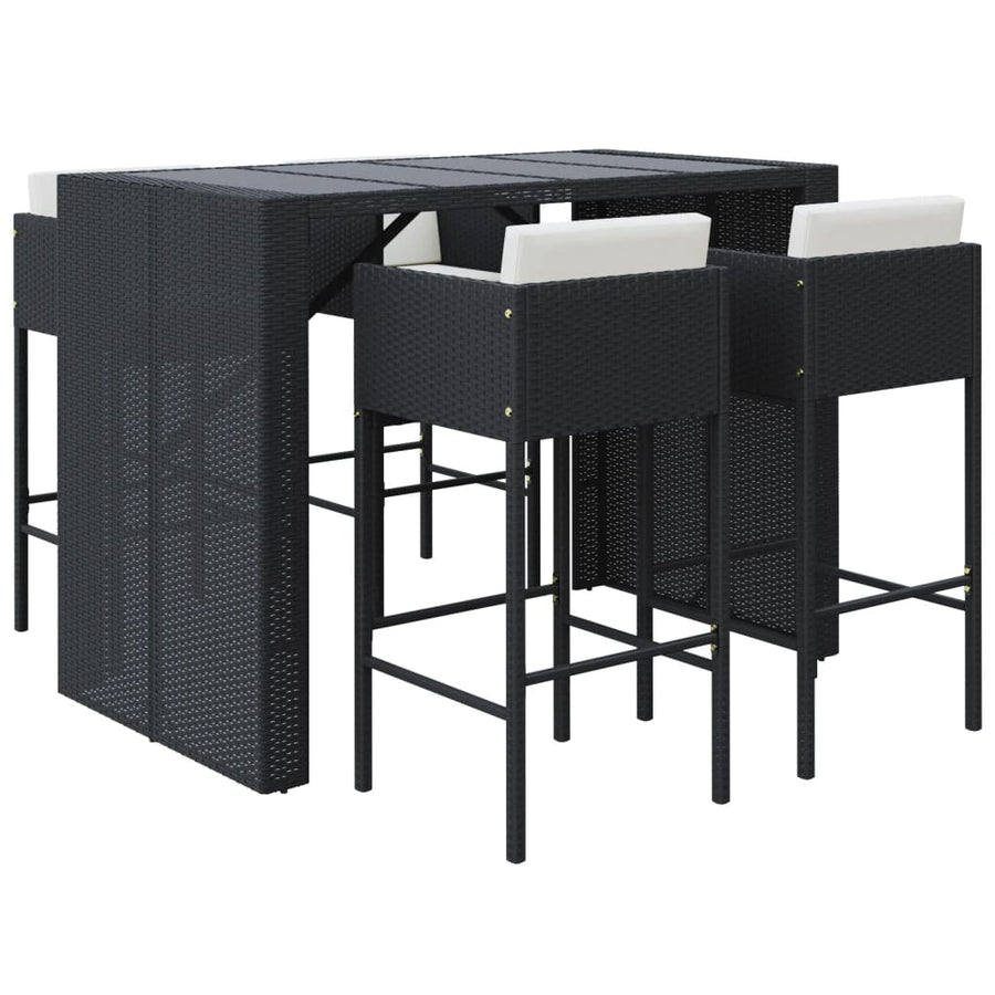 -Delige Tuinbarset Met Kussens Poly Rattan Zwart