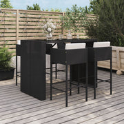 5-piece Garden Bar Set with Cushions Poly Rattan Black