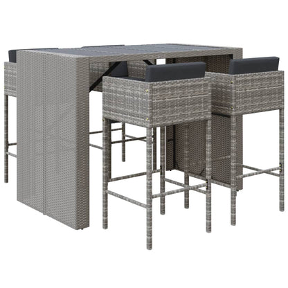 5-delige Tuinbarset met kussens poly rattan grijs