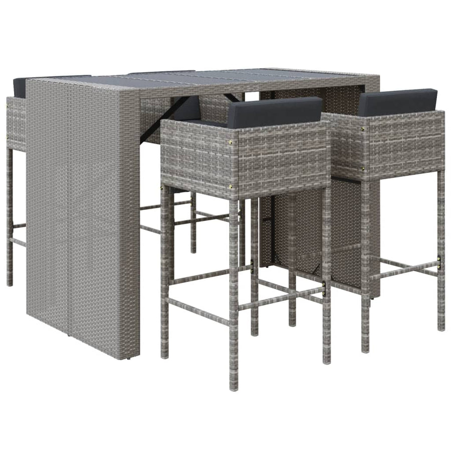 5-delige Tuinbarset met kussens poly rattan grijs